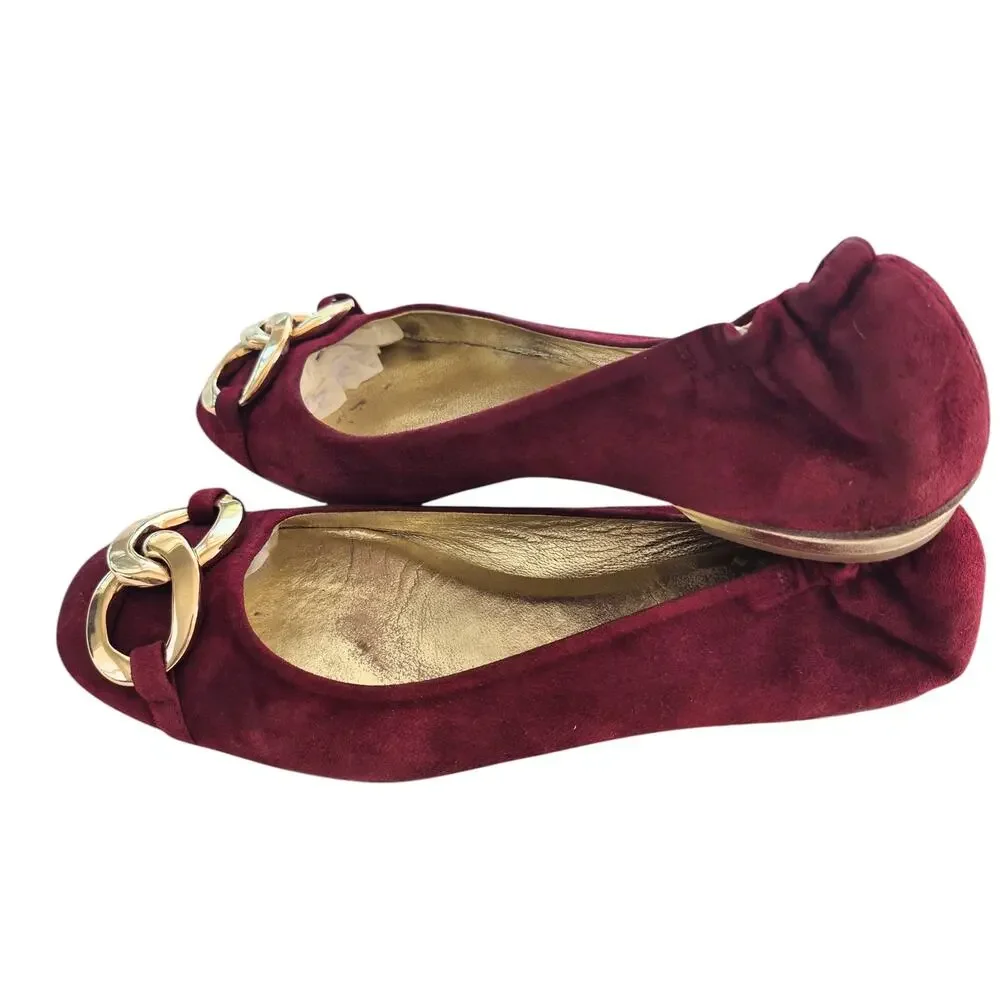 Juicy Couture Ballet Flats Sz 9 Red Suede Made in Italy Square Toe Shoes Classic